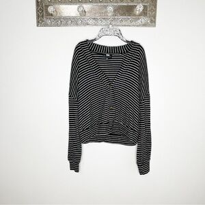 Bobeau Black White Striped Knit Button Cardigan Size XS